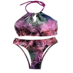 Sol do Caribe Brazilian Two Piece Swimming Suit Women Size M Colorful Pink Lined